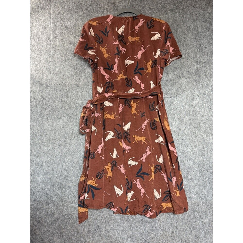 Marine Layer Dress Womens Small Brown Cheetah Print Wrap V Neck Short Sleeve - Picture 5 of 12